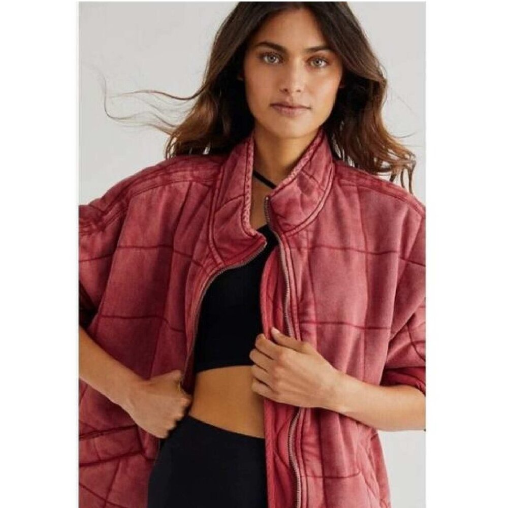 Free People Dolman Quilted Knit Jacket - Red (Rare Color!)